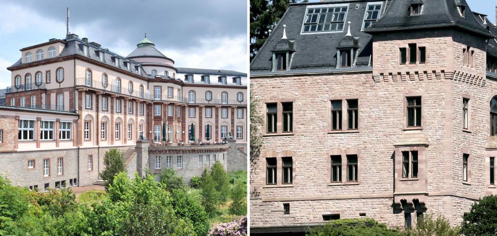 Зліва – замок-готель Бюлерхое поблизу Баден-Бадена, праворуч – вілла архітектора Штро