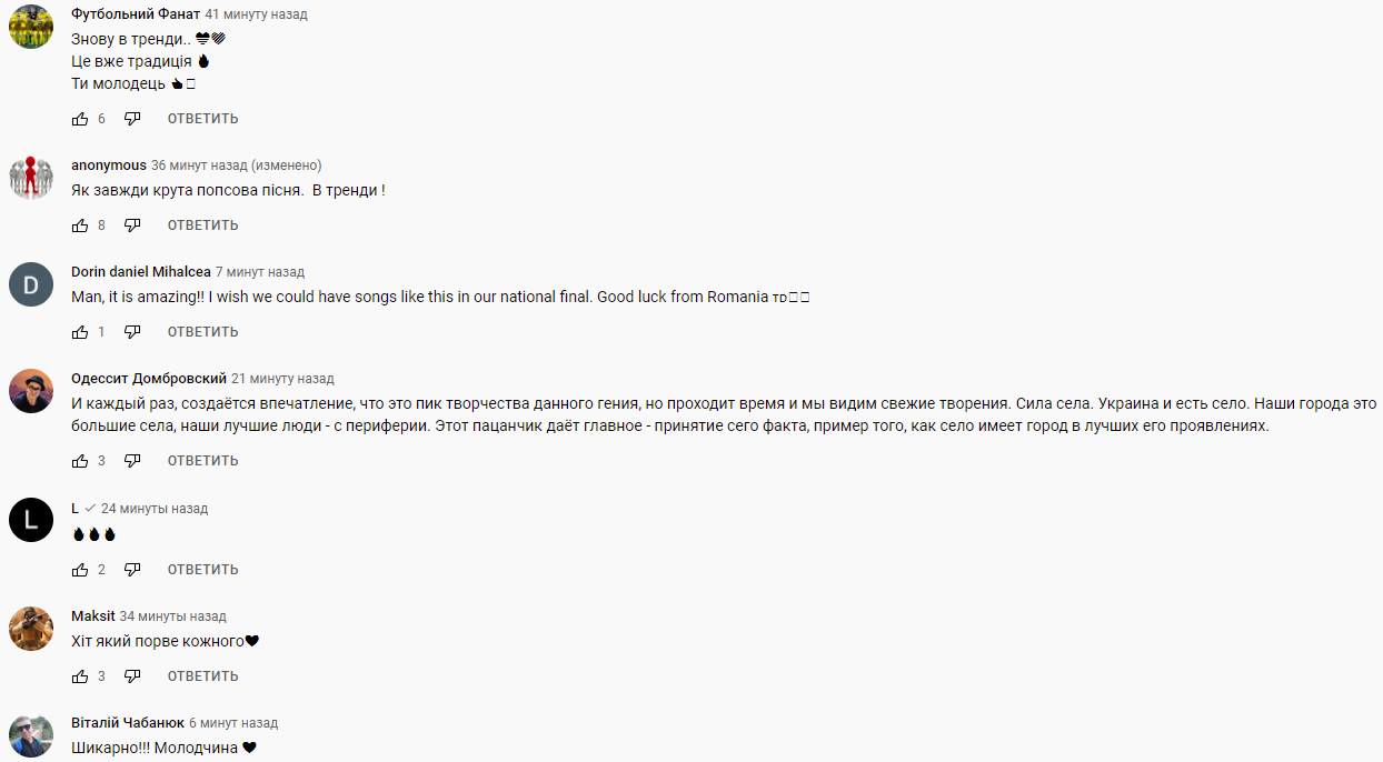 Коментарі під відео.