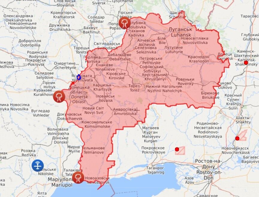 Карта относительно ситуации на Донбассе