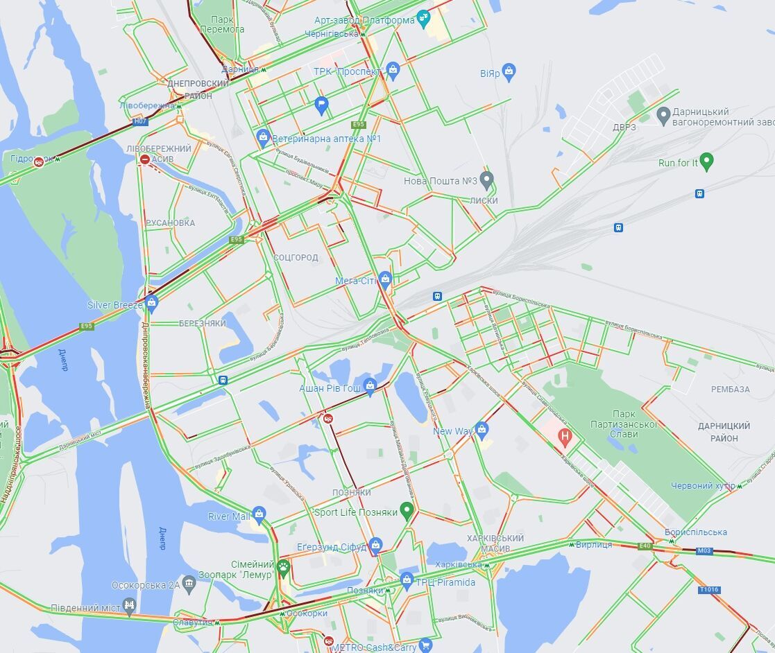 Дарницкий и частично Днепровский районы.