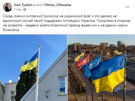 В Литве вывесили флаги Украины