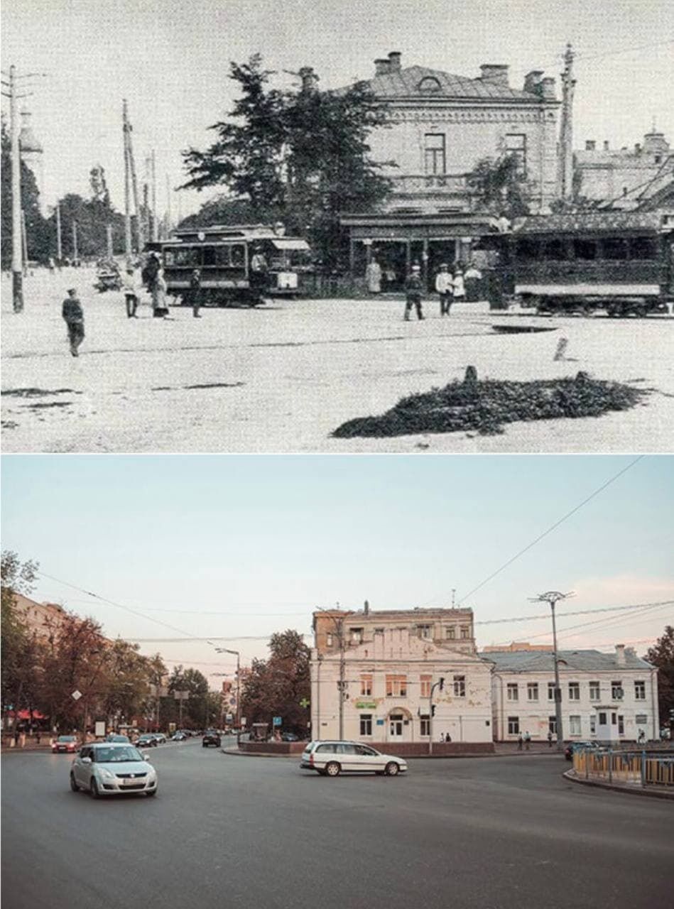 Арсенальна площа у 1900-х та 2018-х роках.