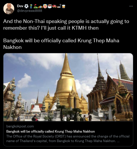 Переименование Бангкока понравилось не всем гражданам страны и туристам