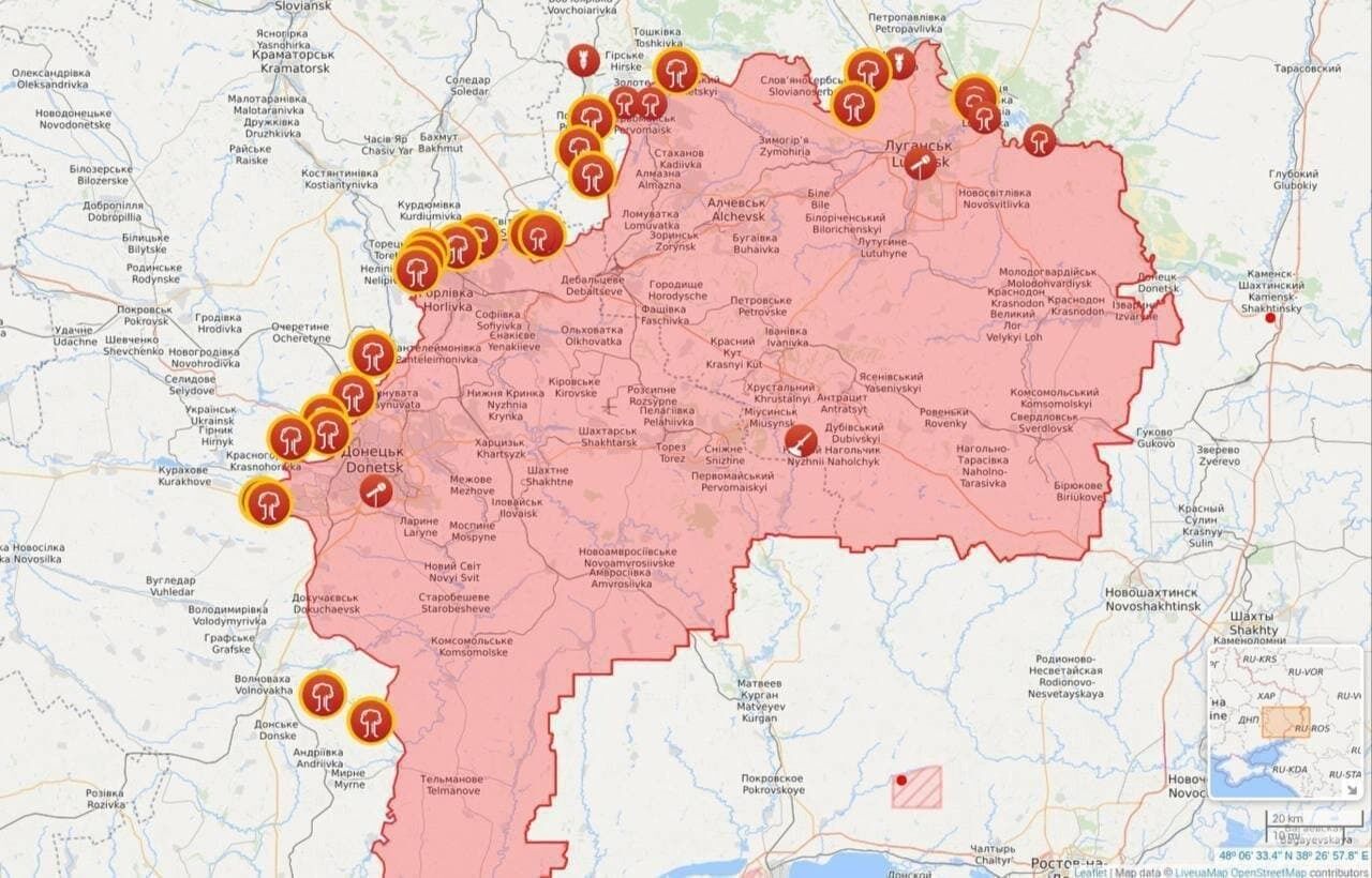 Карта обстрелов Донбасса 17 февраля