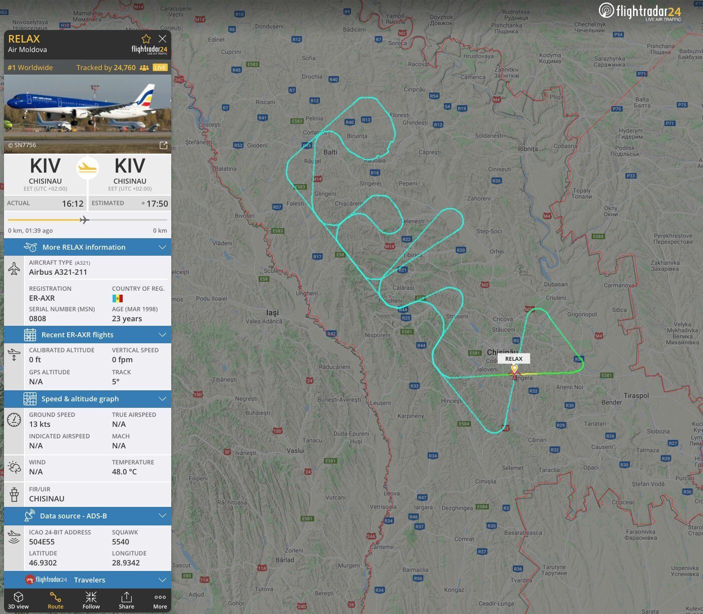 Траектория полета самолета Air Moldova