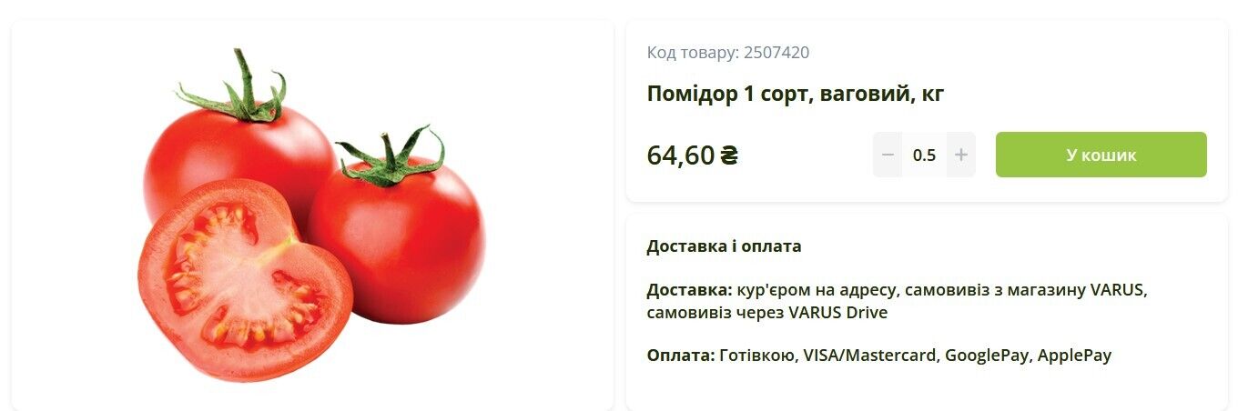 В Varus за кило томатов заплатить придется 64,6 грн