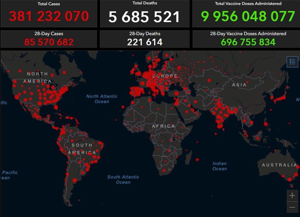 Карта распространения COVID-19 в странах мира