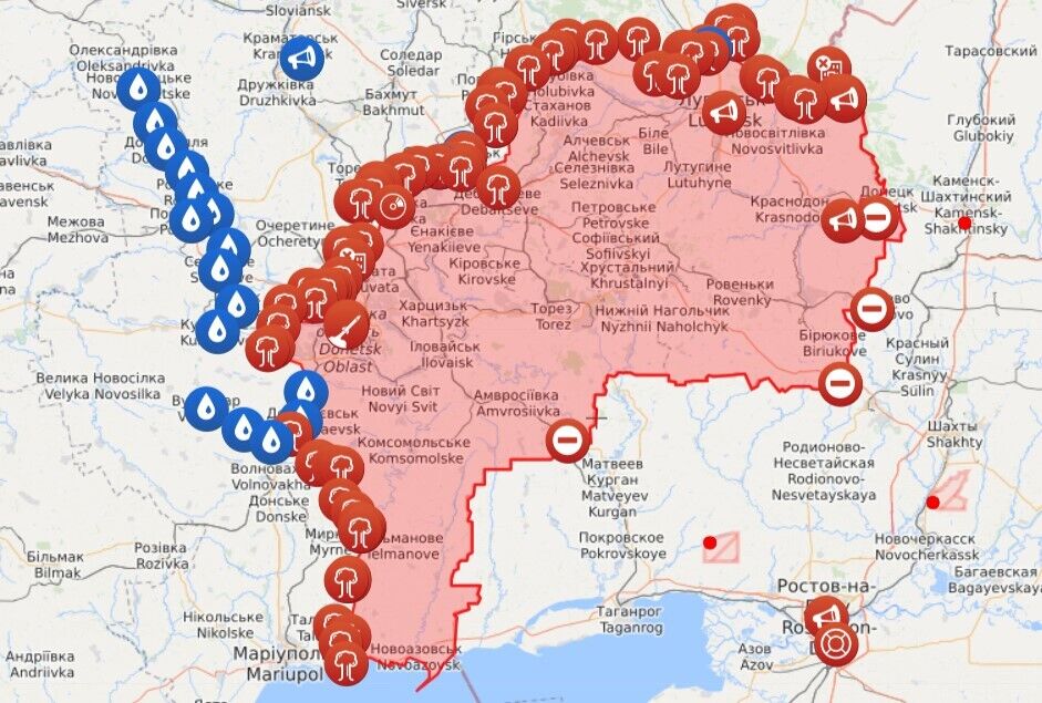 Карта обстрелов на Донбассе