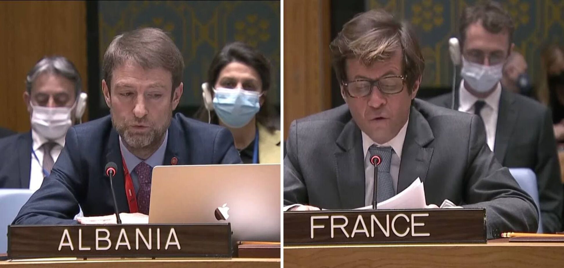 Представники Албанії та Франції на засіданні Радбезу ООН