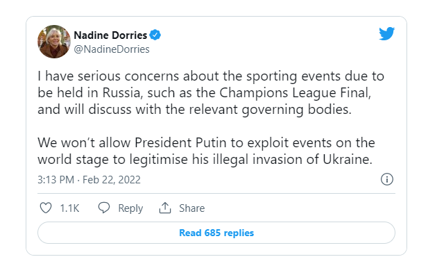 Надин Доррис высказалась против финала ЛЧ в России