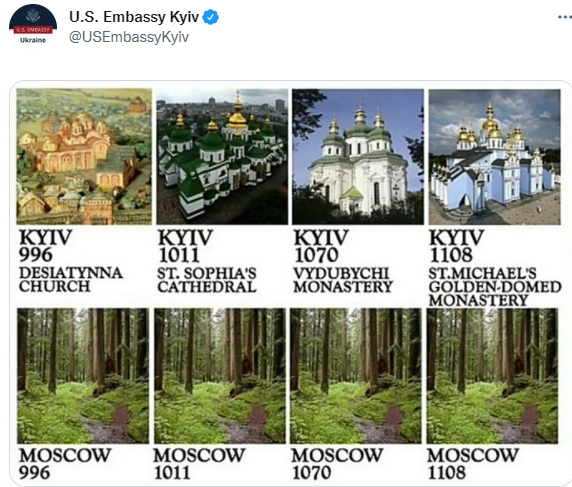 Москва та Київ у різні історичні періоди.