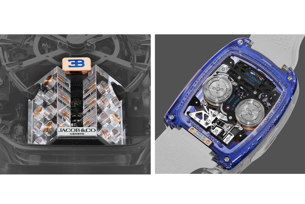 Bugatti Chiron Blue Sapphire Crystal оснащений повнофункціональною копією 8,0-літрового двигуна W16 із чотирма турбінами