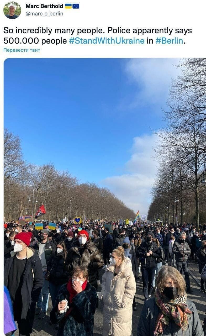 У всьому світі протестують проти війни Путіна в Україні: у Берліні на мітингу – 500 тис. людей. Фото і відео