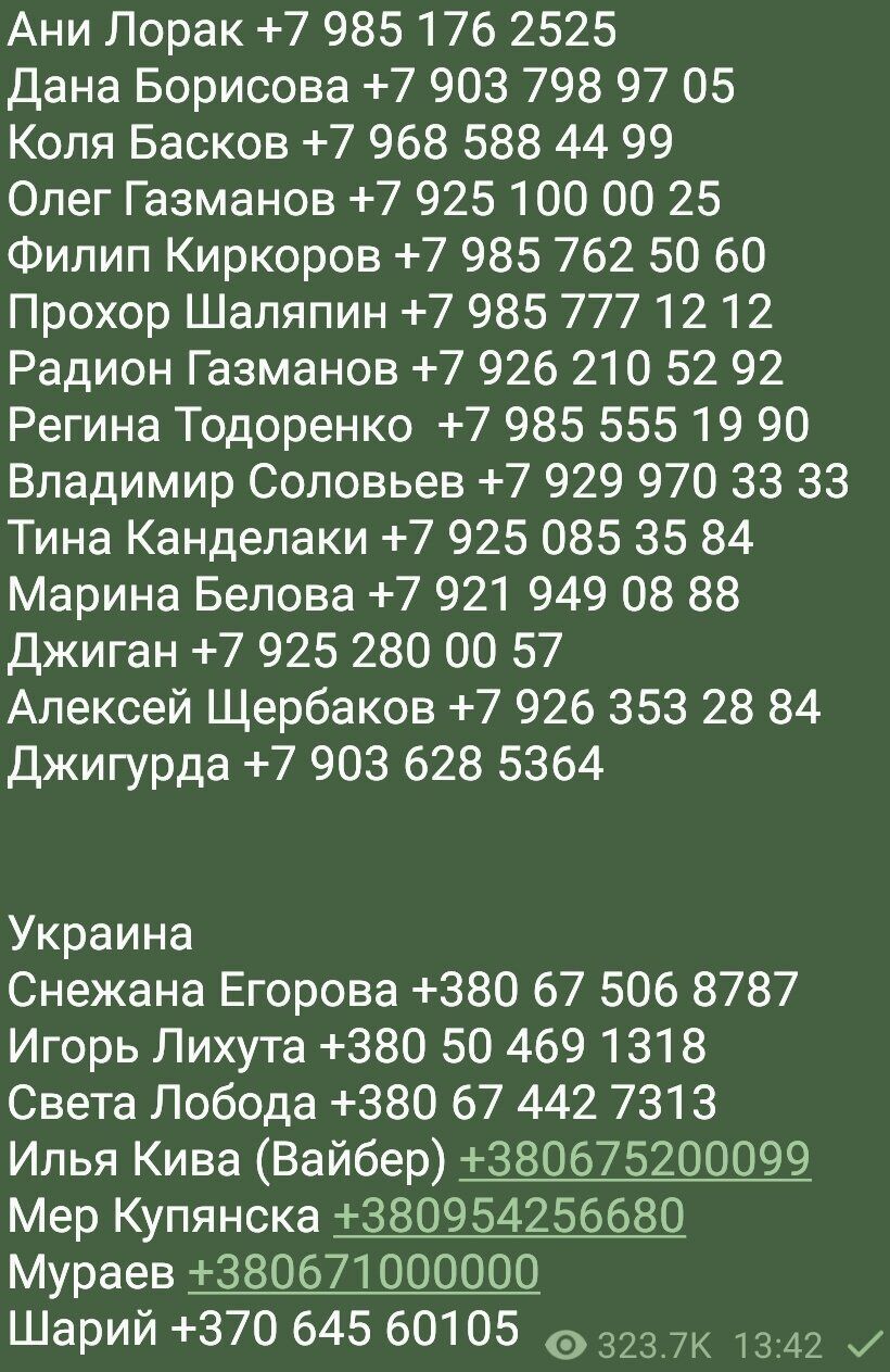 В сеть слили номера Егоровой, Баскова, Канделаки и других звезд, поддержавших войну в Украине