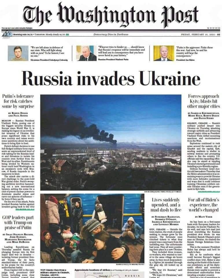 Мировые СМИ встали на поддержку Украины, подвергшейся вторжению РФ. Фото обложек