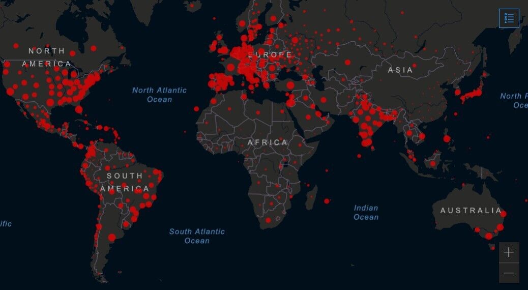 Карта поширення COVID-19 країнами світу