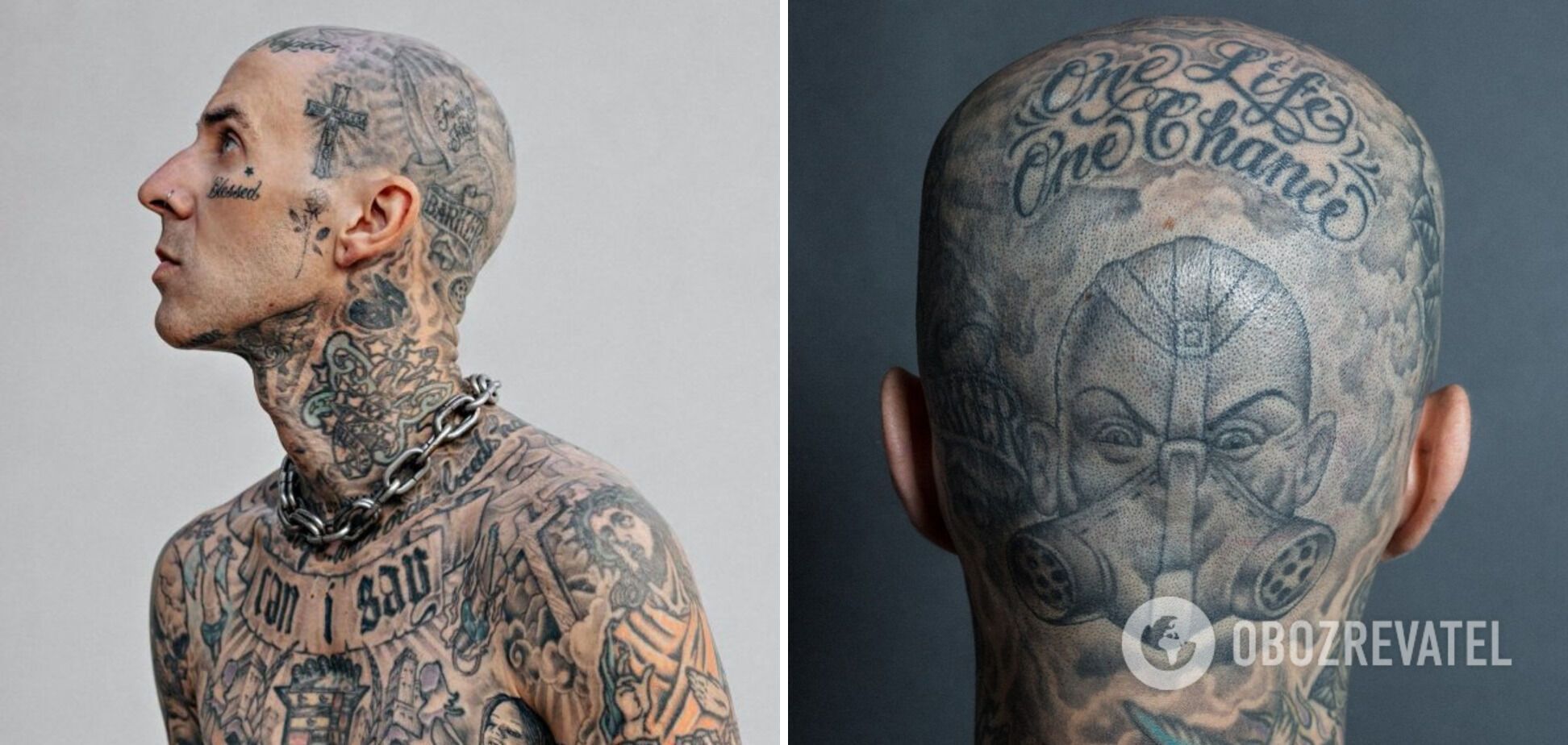 У Тревиса Баркера 70% тела покрыто татуировками.