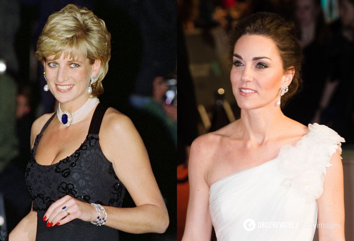 Сережки з перлами, які раніше належали принцесі Діані, тепер носить Кейт Міддлтон.