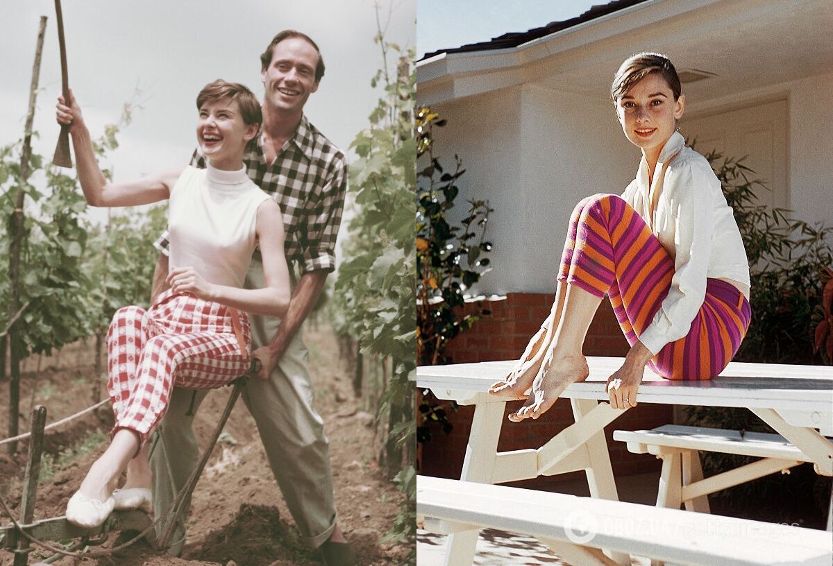 Одрі Хепберн найчастіше зодягала вдома яскраві штани й світлий верх.
