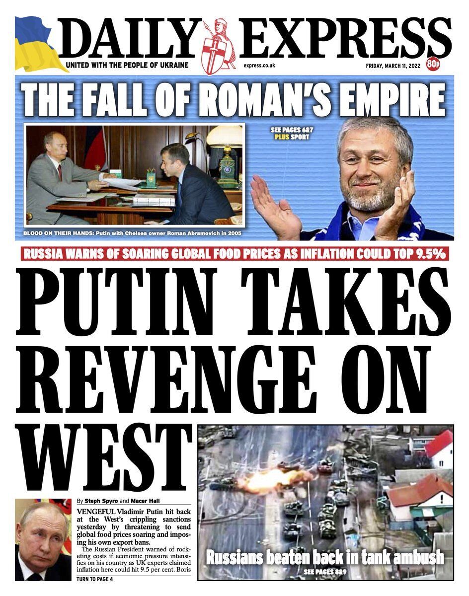 Кривавий Путін мстить Заходу в Україні: обкладинки головних світових газет