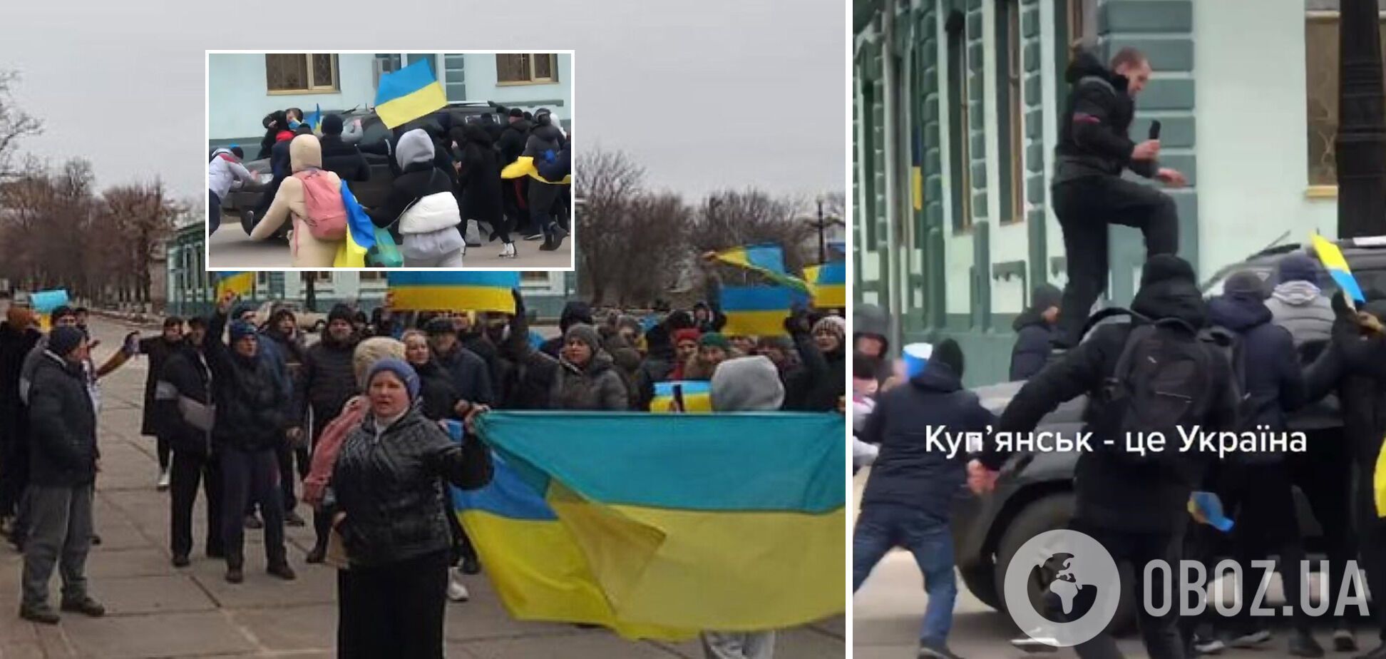 Мітинг жителів Куп'янського проти військових РФ, які заявили про окупацію міста