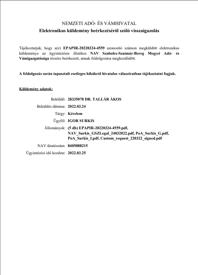 Запит на декларацію угорською.