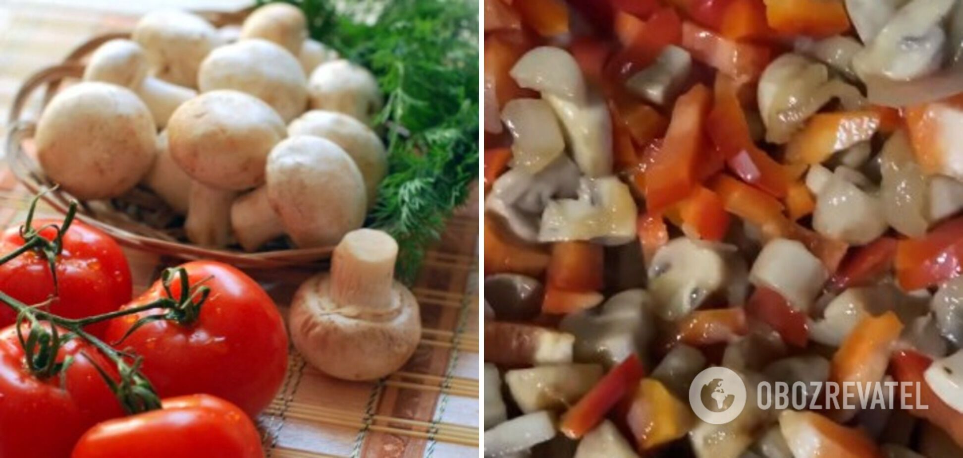 Булгур с овощами и грибами на сковороде
