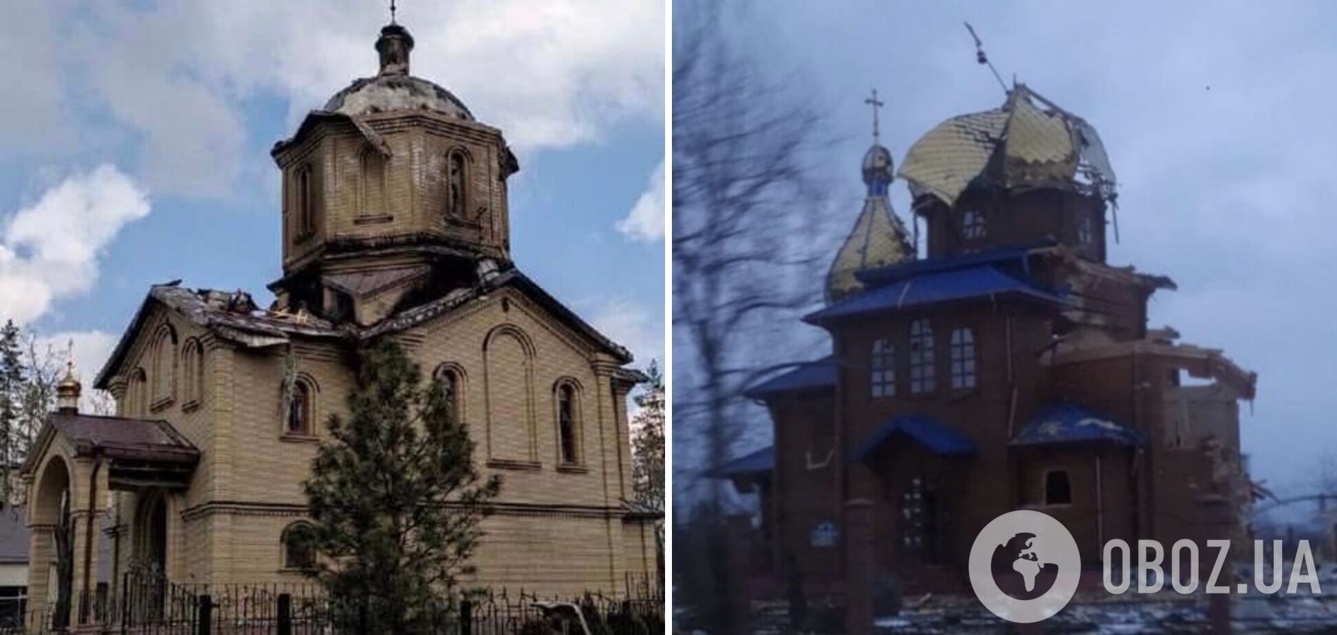 Поврежденные Преображенская церковь и Свято-Николаевский храм в Волновахе на Донетчине