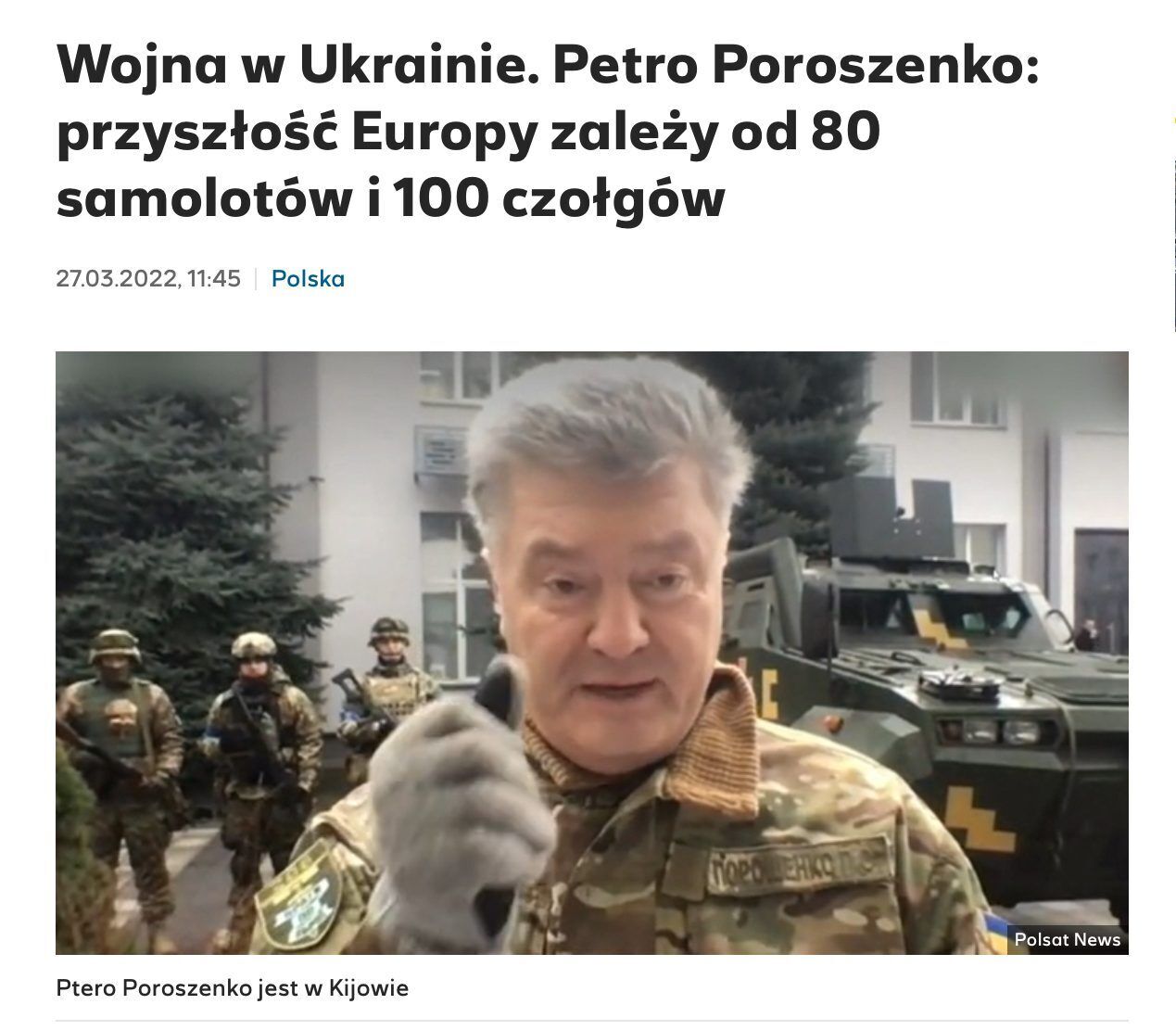 Майбутнє Європи зараз залежить від 80 літаків і 100 танків для української армії, – Порошенко в ефірі Polsat News