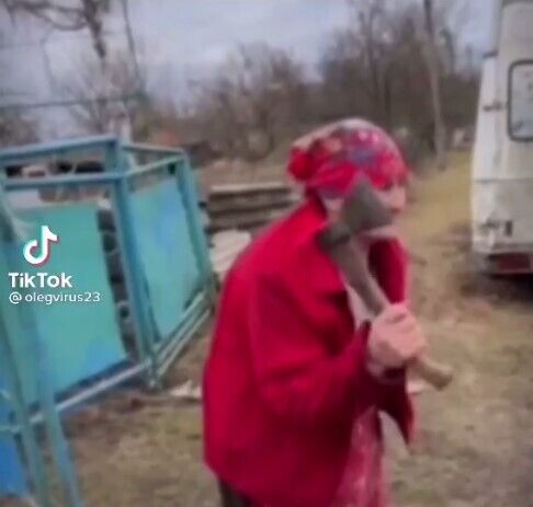 Украинская бабушка с топором пригрозила оккупантам