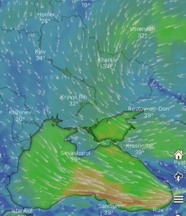 Ветер дует в сторону юго-востока Украины и РФ.