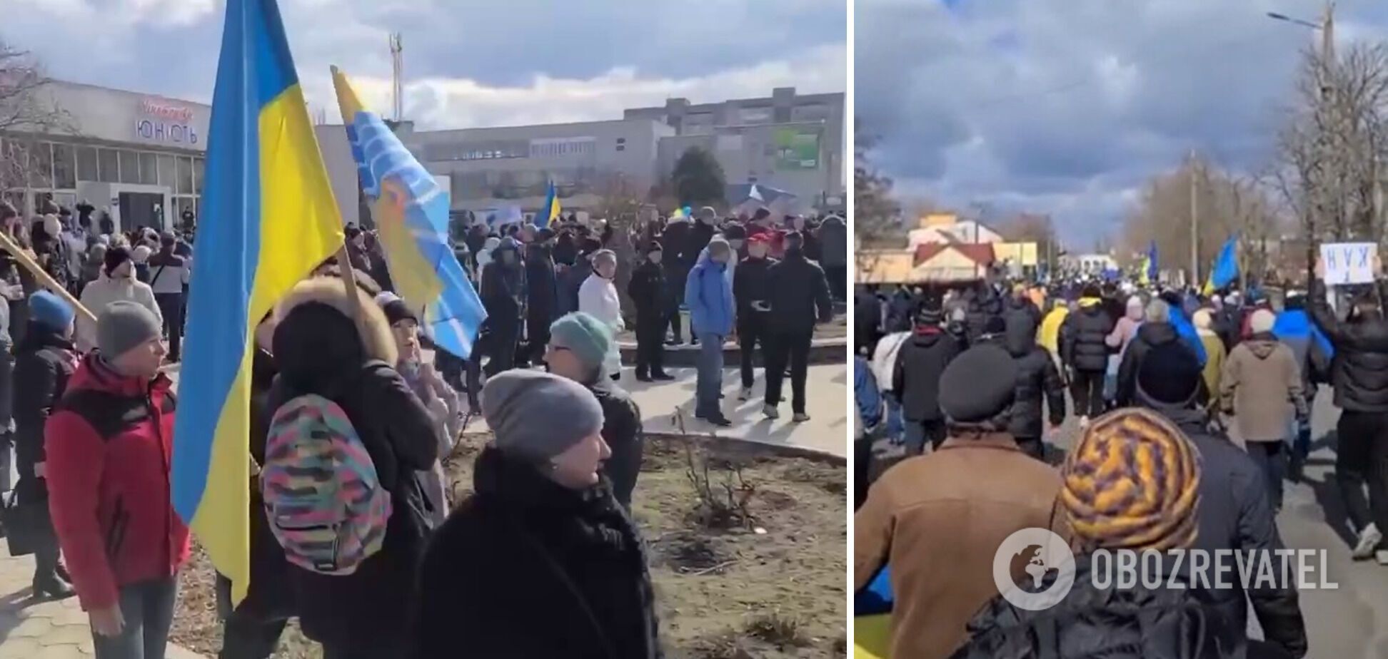 Митинг против российских захватчиков в Новой Каховке
