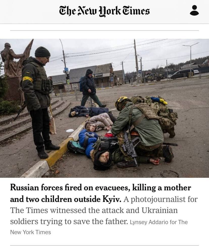 Американское издание опубликовало на первой странице фото семьи, убитой российскими оккупантами в Ирпене