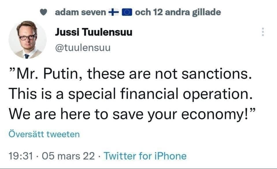 "Це не санкції, а спеціальна фінансова операція": головний редактор фінського видання потролив Путіна