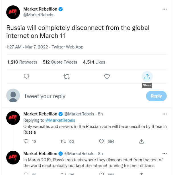 Россия полностью отключится от глобального интернета: Market Rebellion назвали дату