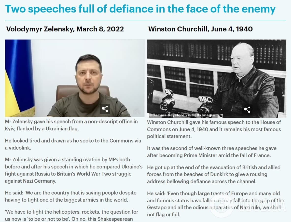 В Британии сравнили речь Зеленского и Черчилля.