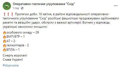 В ОТУ "Схід" знову завдали окупантам значних втрат