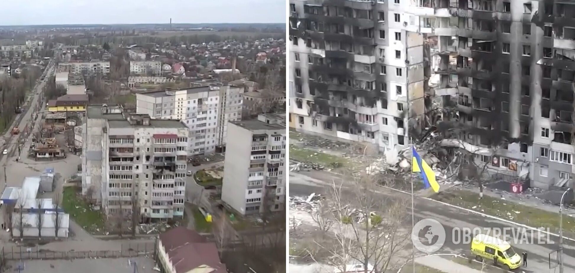 Над разбомбленной Бородянкой подняли флаг Украины