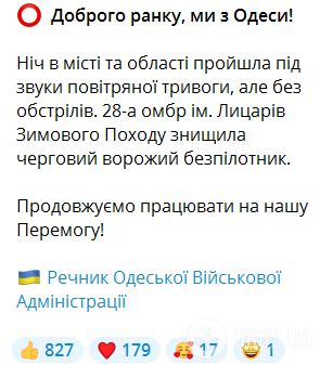 На Одещині українські захисники збили ворожу "пташку": Братчук розкрив подробиці