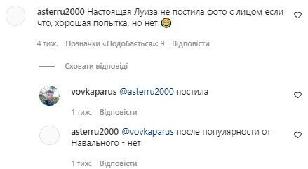 Комментарии на фейковой странице Луизы Розовой.