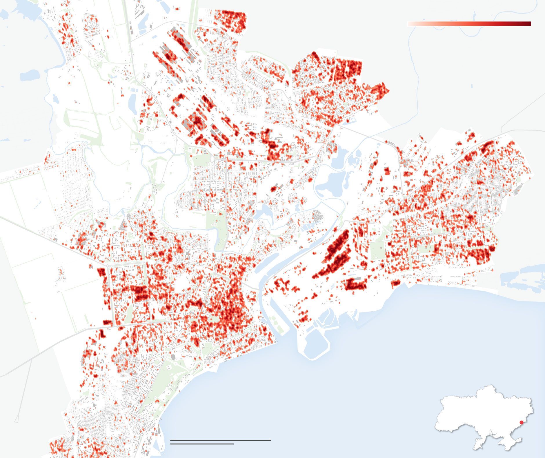 Карта руйнувань у Маріуполі.