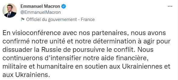 Скриншот повідомлення Макрона у Twitter