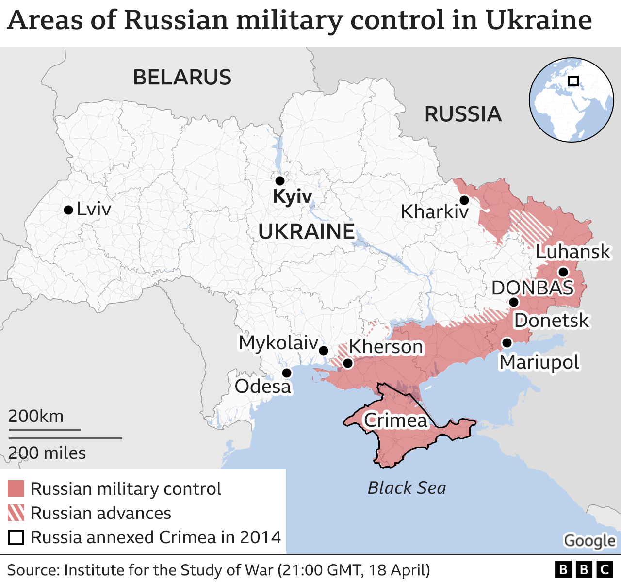 Наступление России в Украине по состоянию на 18 апреля