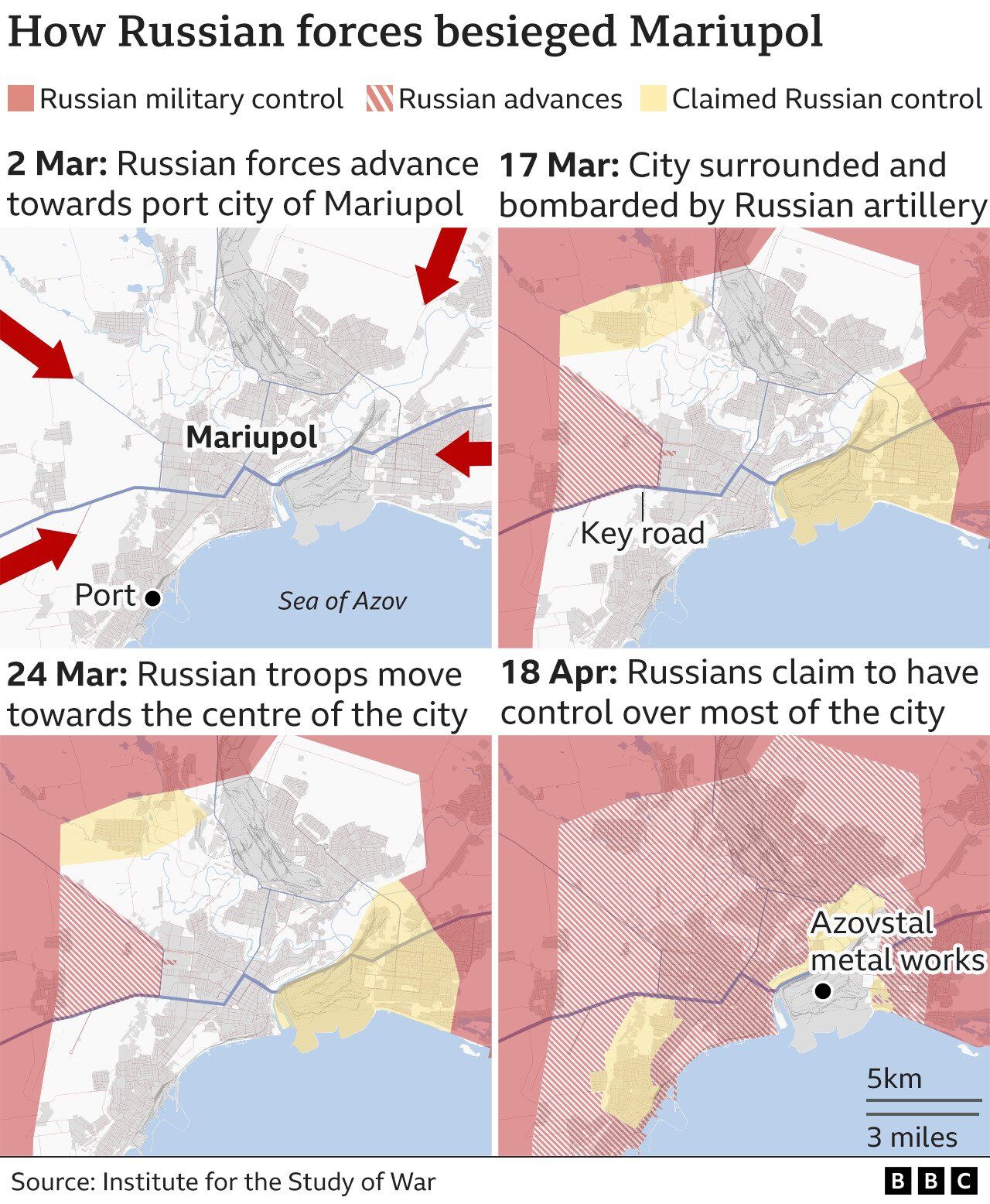 Етапи зтискання ворогом у кільце Маріуполя