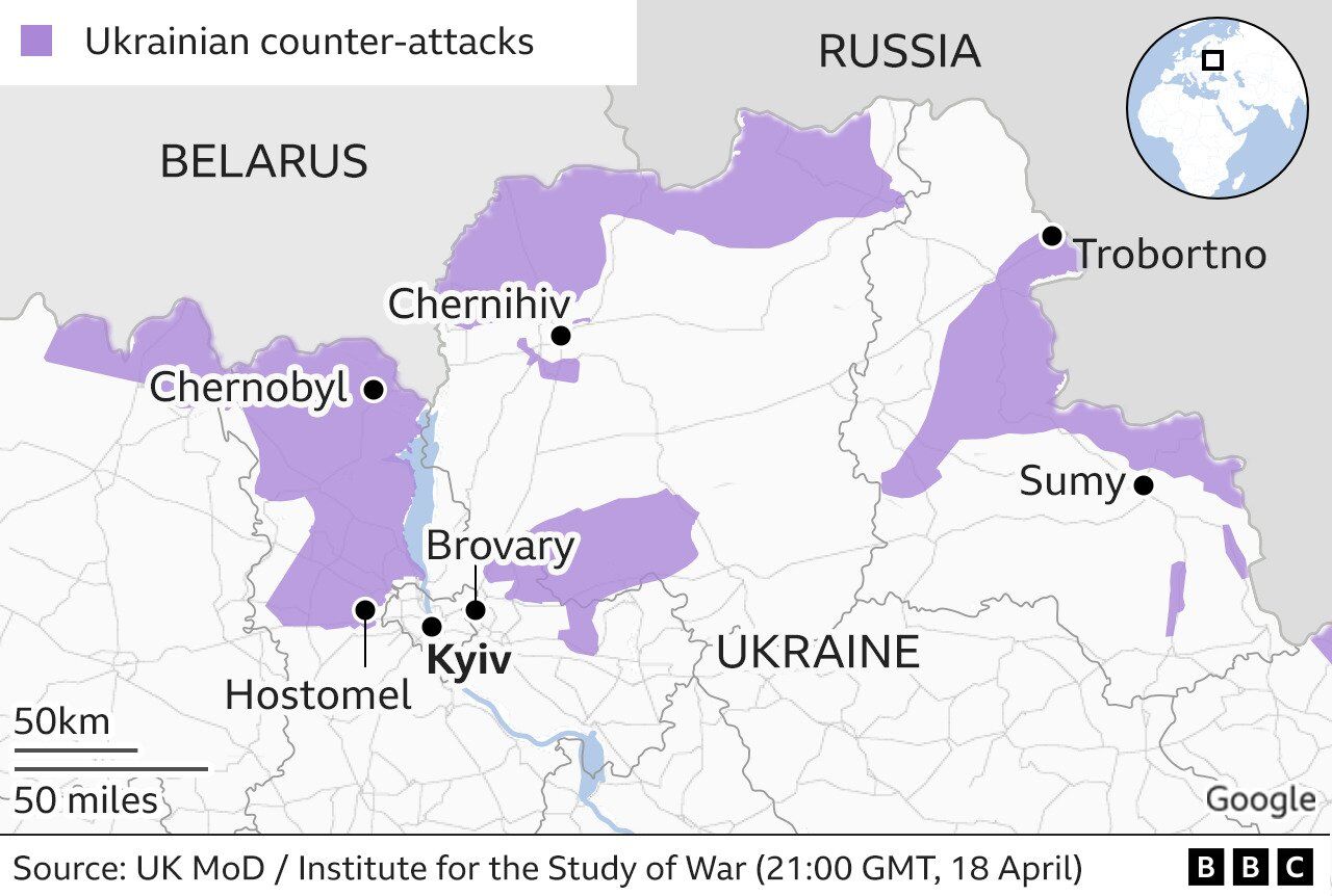 Карта отступления армии РФ из-под Киева и северо-востока Украины