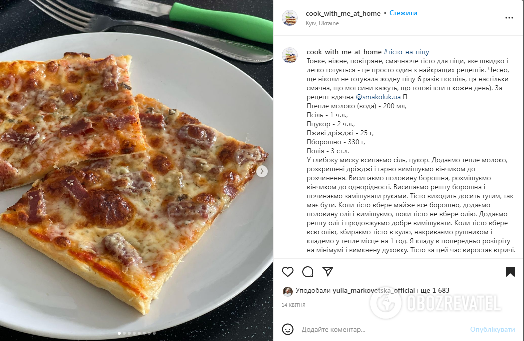 Рецепт тонкого тіста на піцу