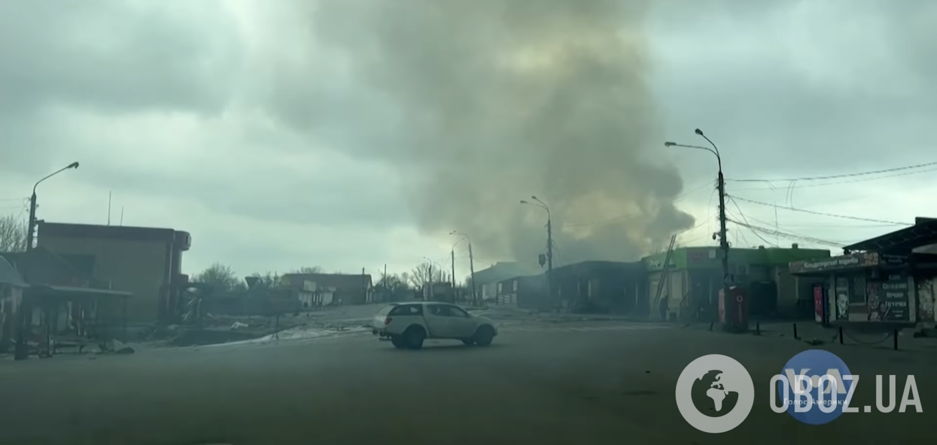 Дим після влучення російського снаряда