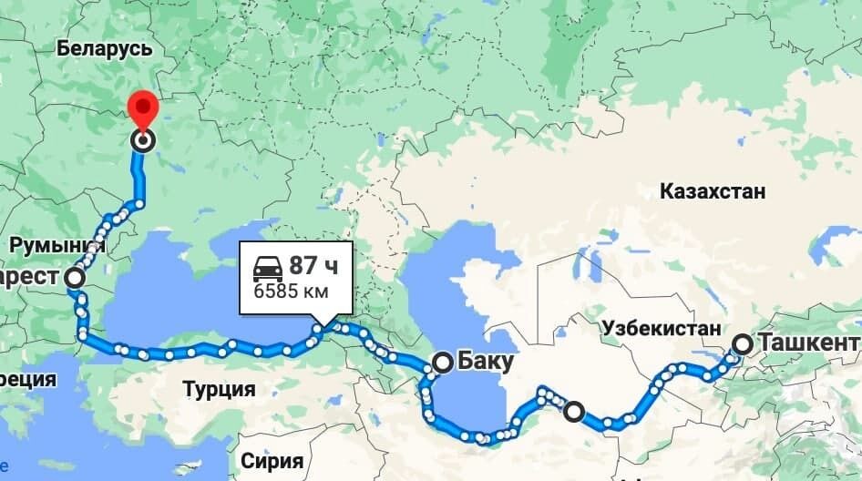 Автомобильные маршрут из Азербайджана, Туркменистана и Узбекистана в Украину через Румынию