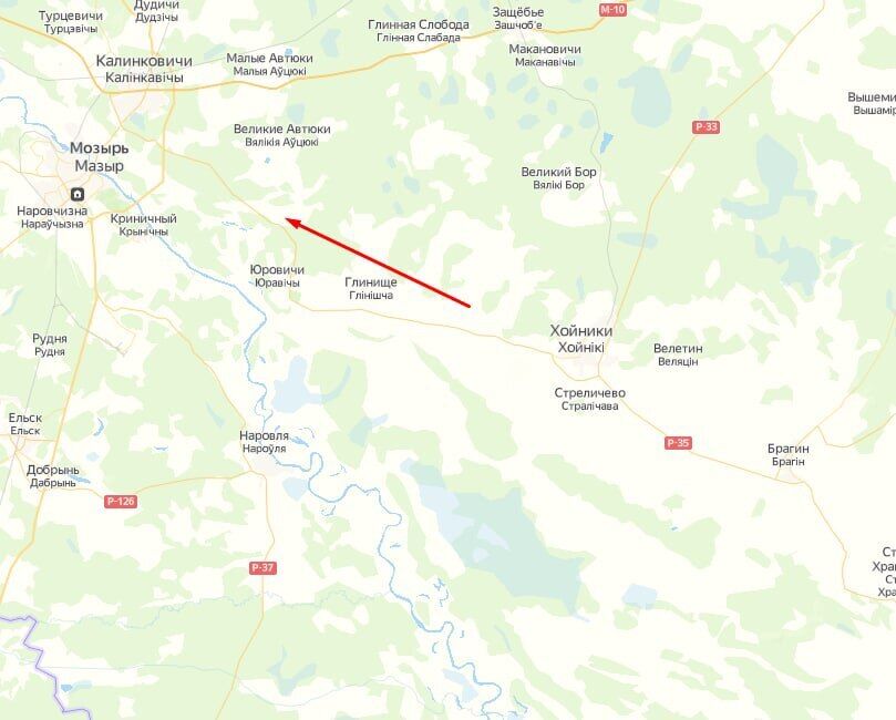 Карта движения техники окукупантов в Беларуси возле трассы Р-35.