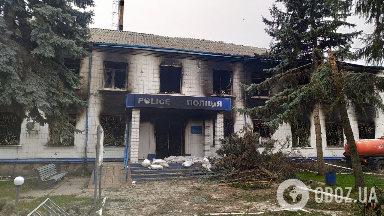 Уничтоженное здание полиции в Бородянке